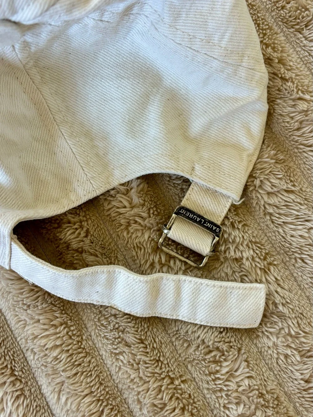 Saint Laurent Cream Cotton Cap with Black Tag